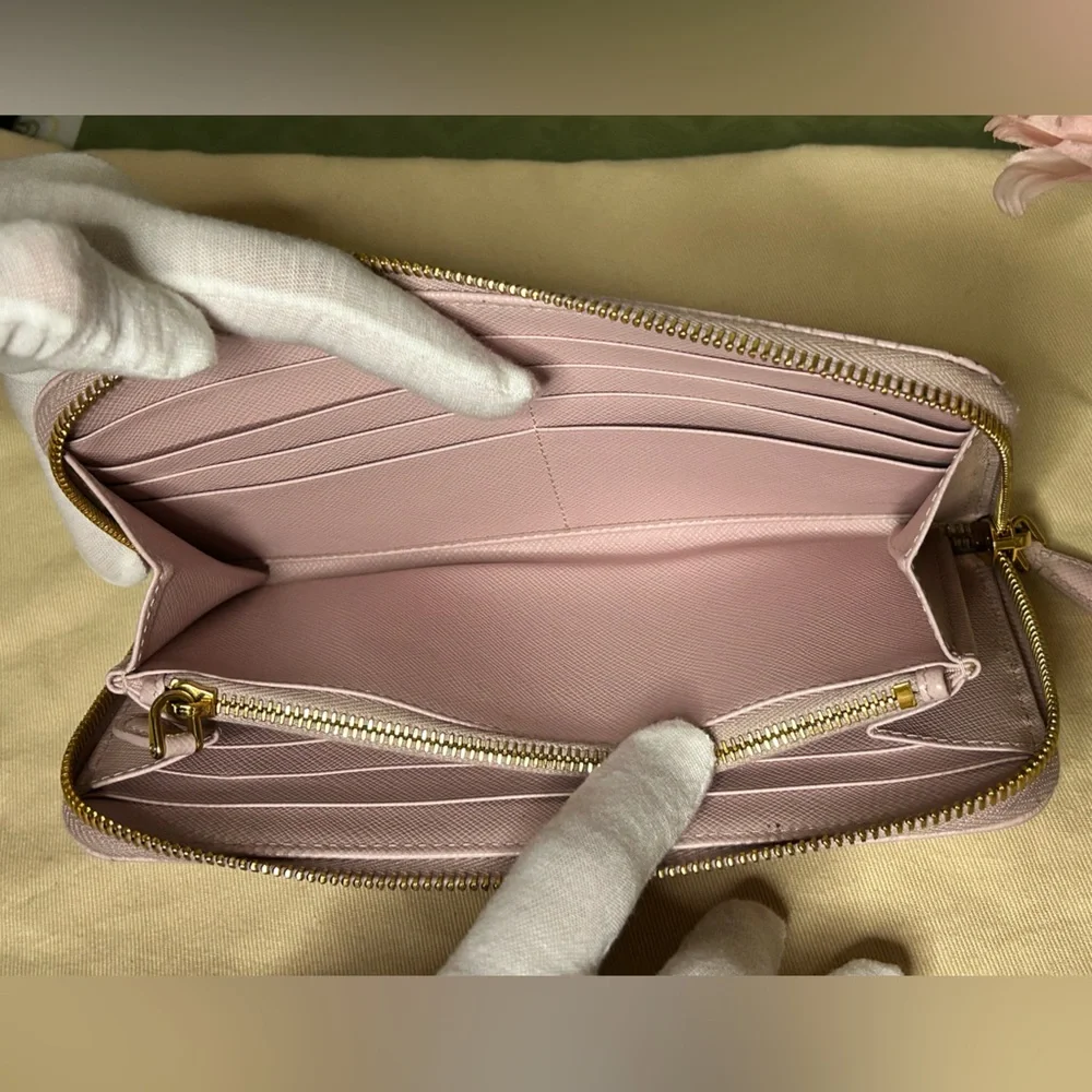 Prada Saffiano Lux Zip-Around Wallet (Light Pink) w/ Gold Logo
